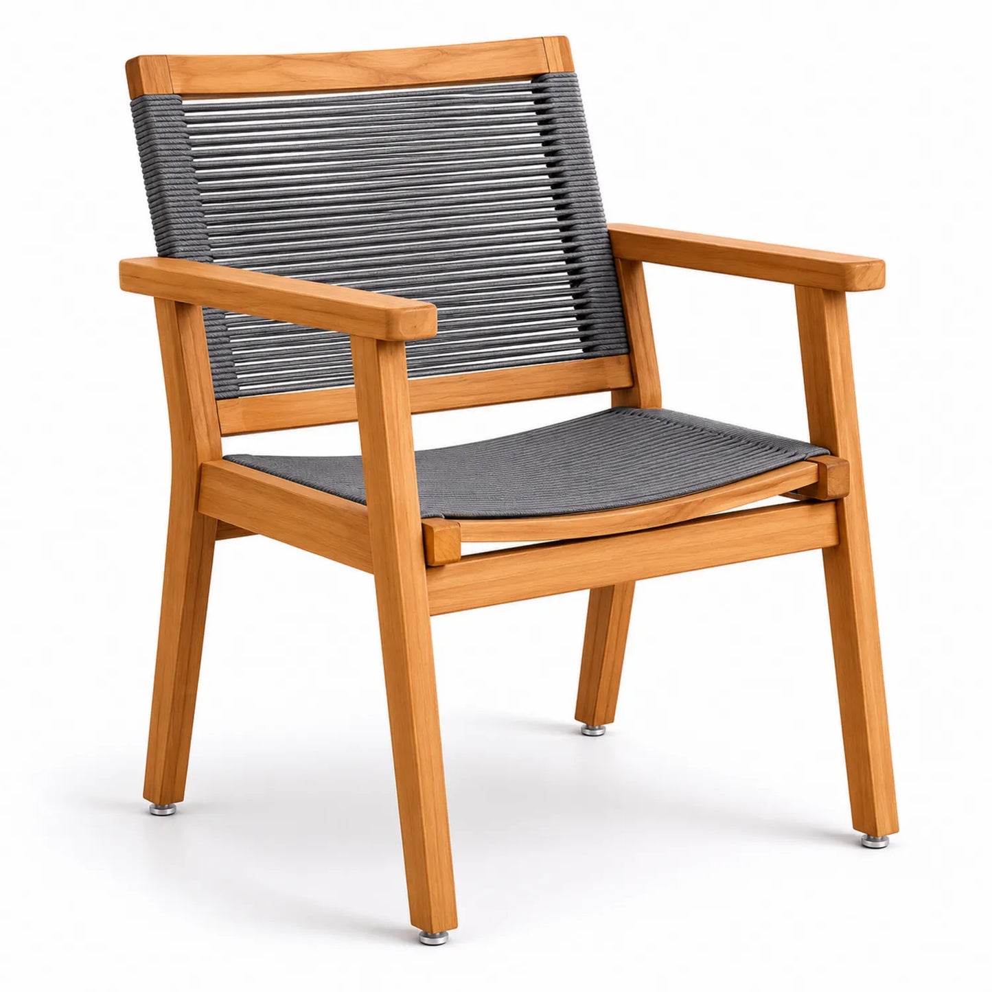 Outdoor-Stuhl Teakholz Polyesterseil Grau