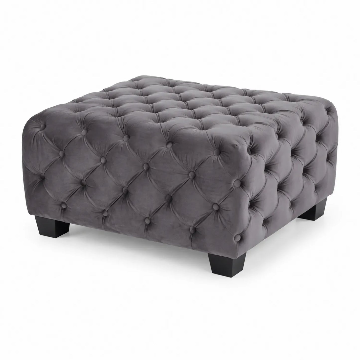 Samt Hocker Grau mit Holzbeinen