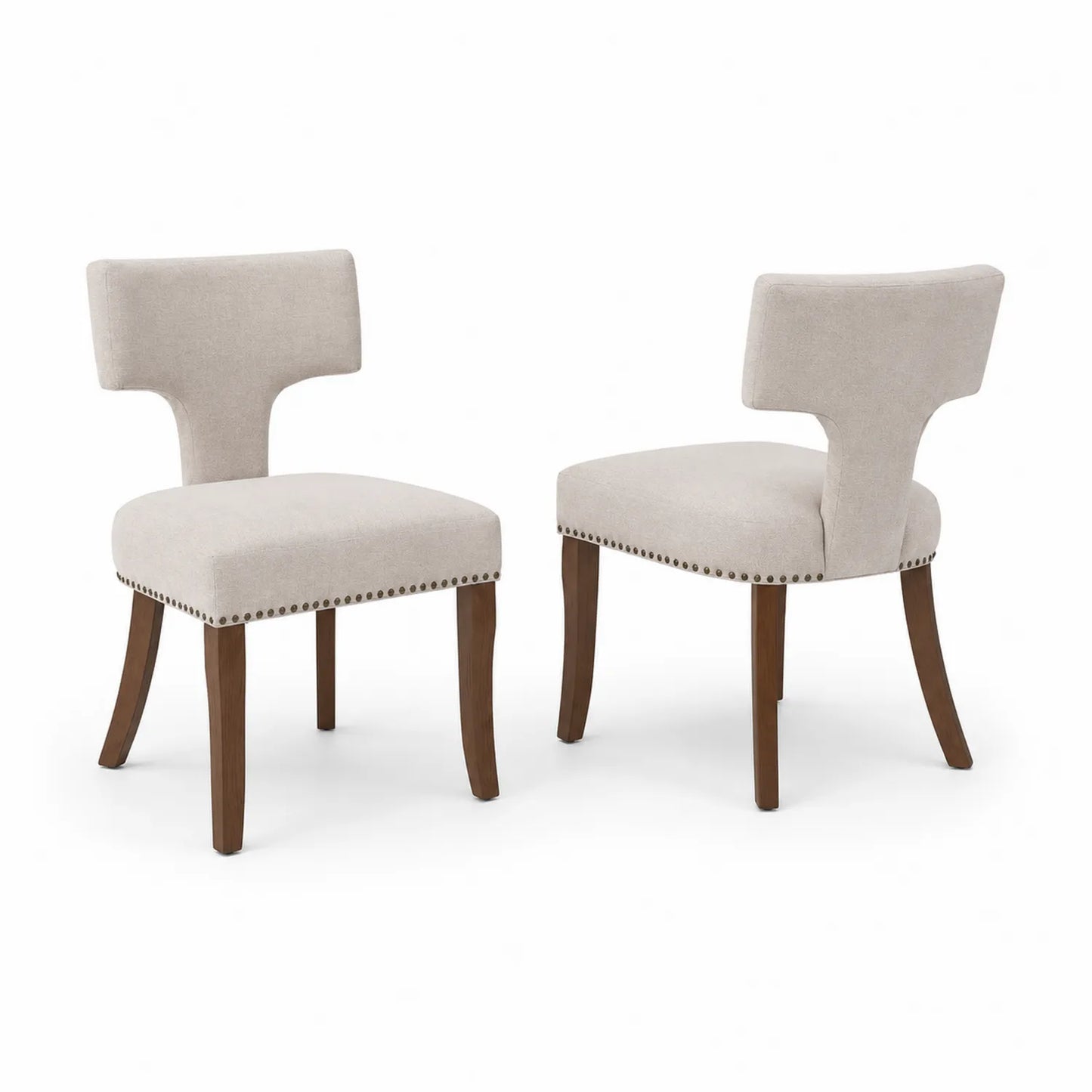 Esszimmerstuhl Set Holzrahmen Leinen Beige 2er-Set