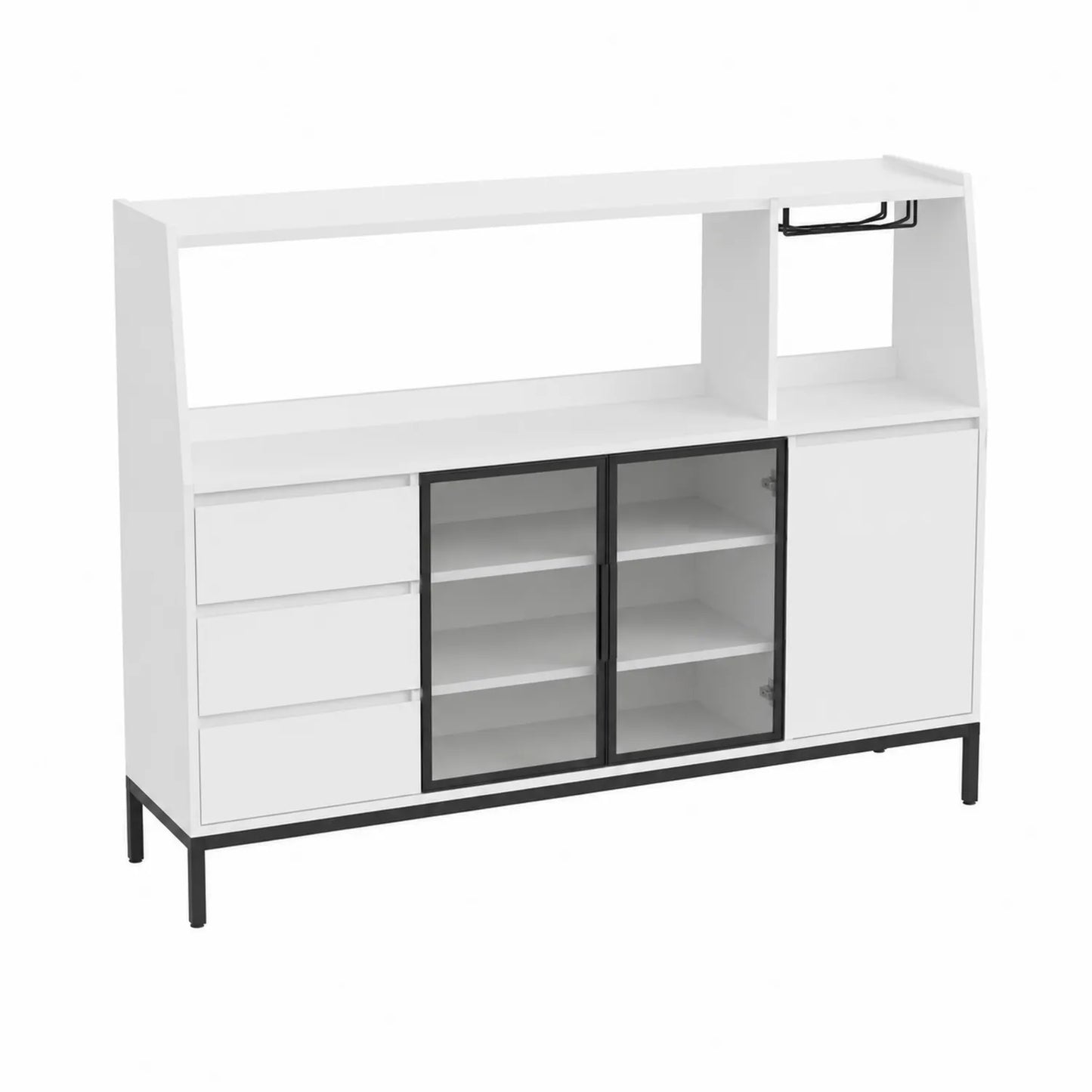 MDF Sideboard mit Schubladen und Glastüren aus Metall, 120x40x100cm, Weiß