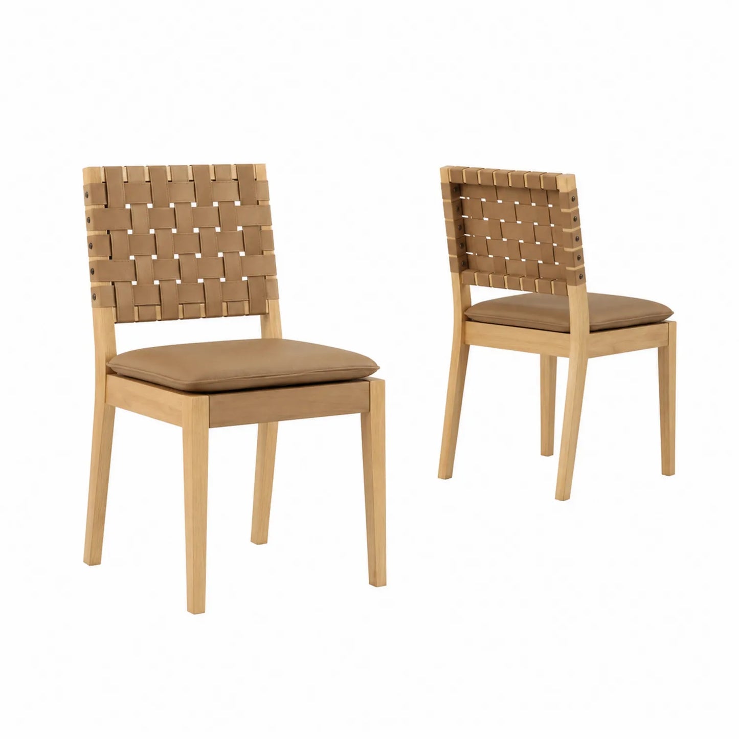 Holz Esszimmerstühle mit Ledergeflecht Braun 2er Set