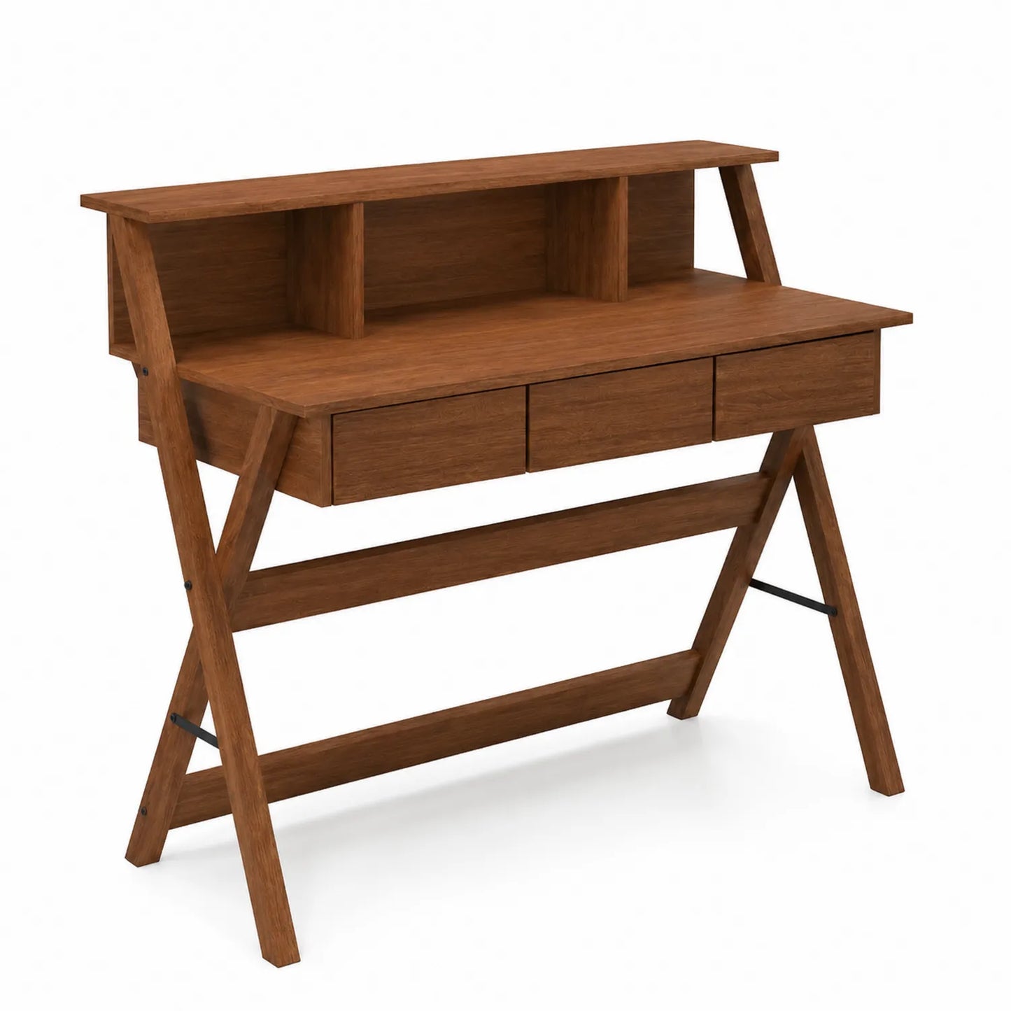 Schreibtisch aus Holz mit Regalen und Schubladen