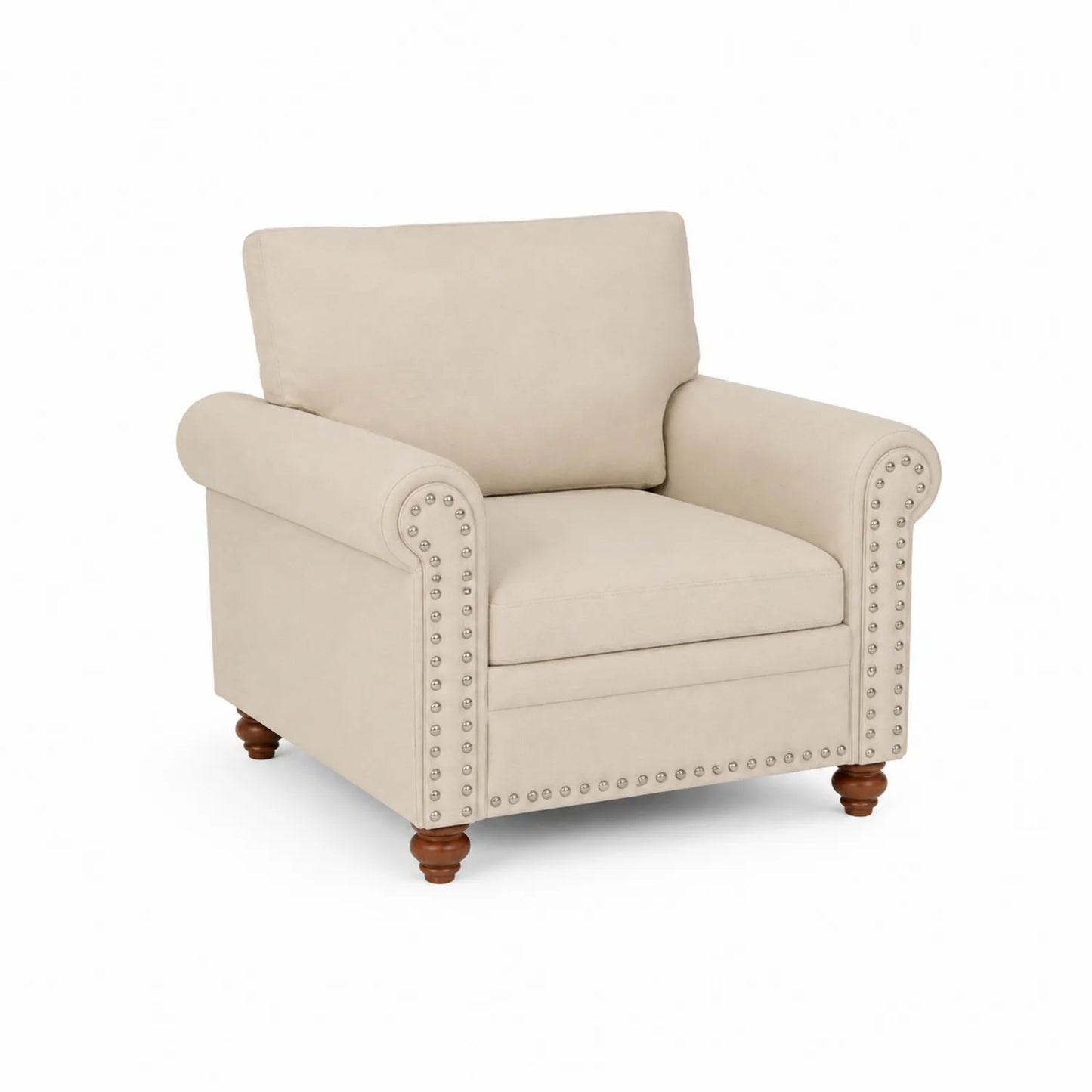 Sessel mit Armlehnen Beige Mikrofaser Holzbeine