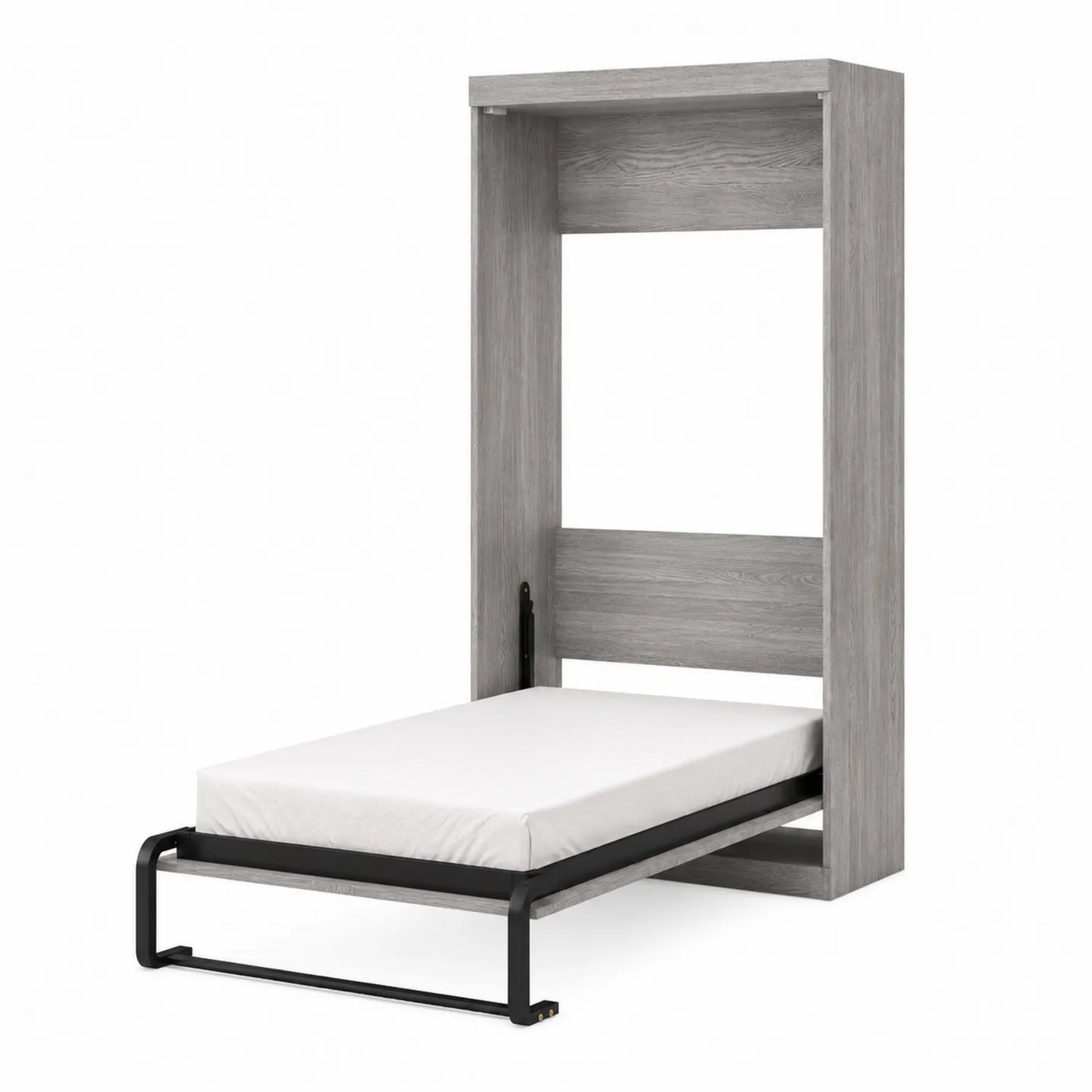 Vertikales Klappbett aus Holz und Metall in Grau 90x200 cm