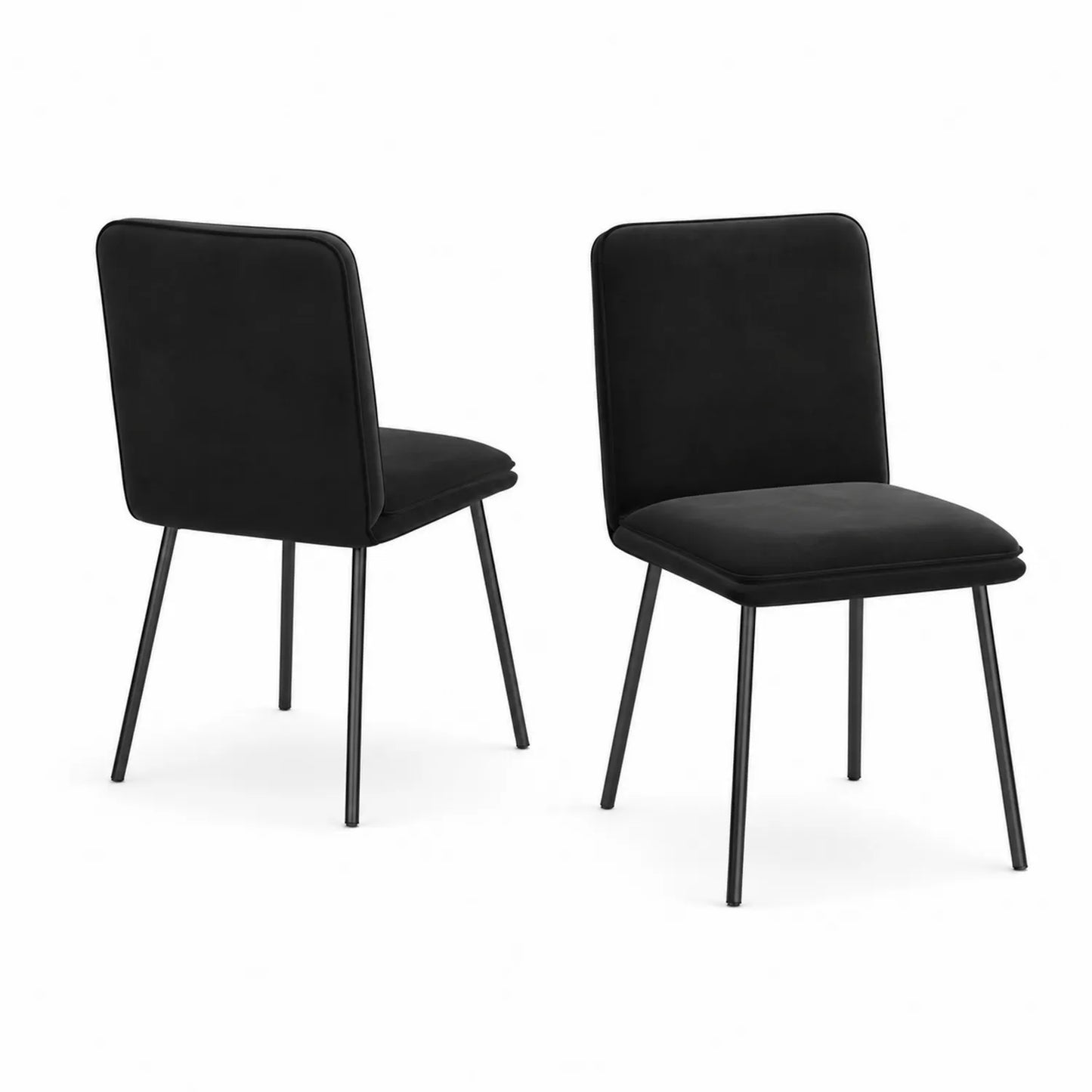 2er Set Esszimmerstühle Samt Schwarz mit Metallbeinen