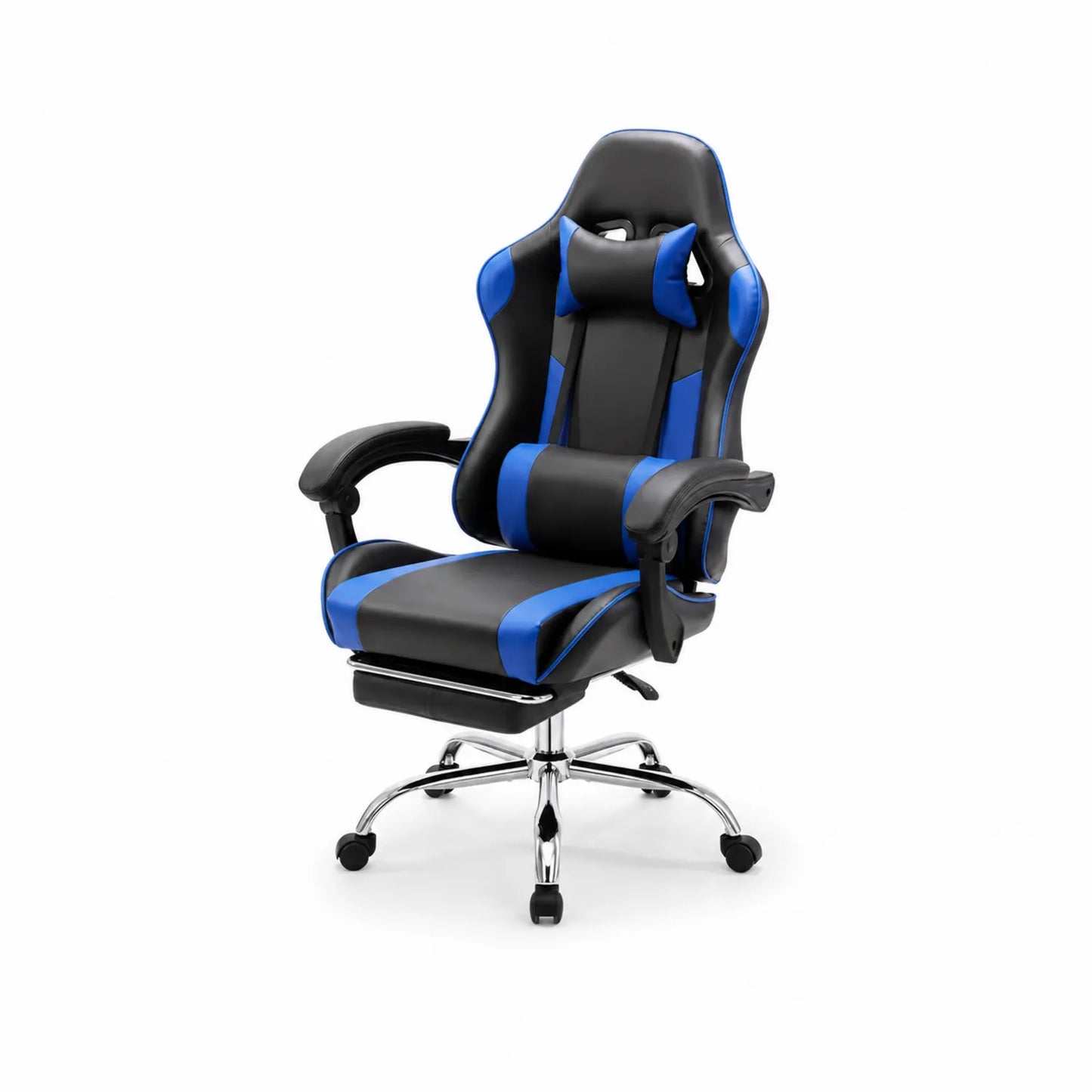 Ergonomischer Gaming-Stuhl Metallrahmen PU-Leder Schwarz Blau