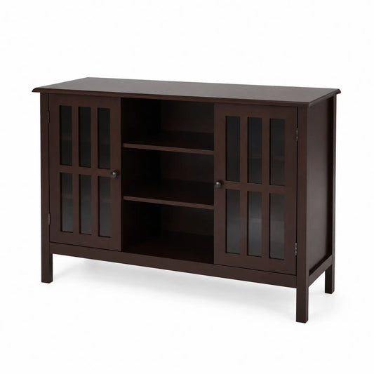 TV-Schrank mit Glas-Holztüren, Dunkelbraun, 120x40x80 cm