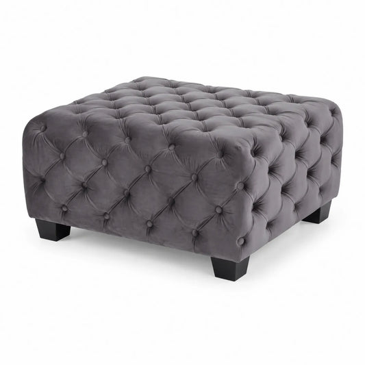 Samt Hocker Grau mit Holzbeinen