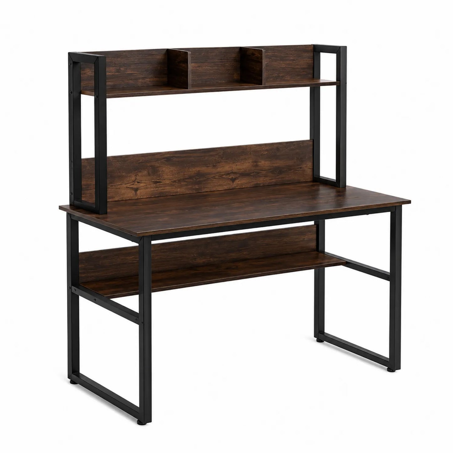 Schreibtisch mit Regal Dunkelbraun Spanplatte Metall