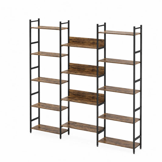 Bücherregal-Set Metall mit Holz 240cm x 30cm x 180cm Braun/Schwarz