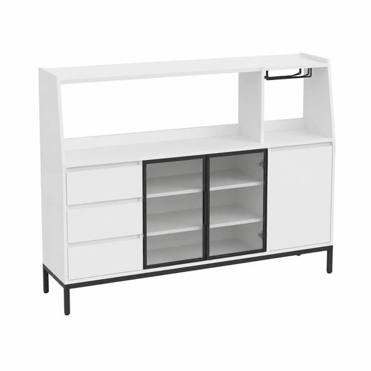 MDF Sideboard mit Schubladen und Glastüren aus Metall, 120x40x100cm, Weiß