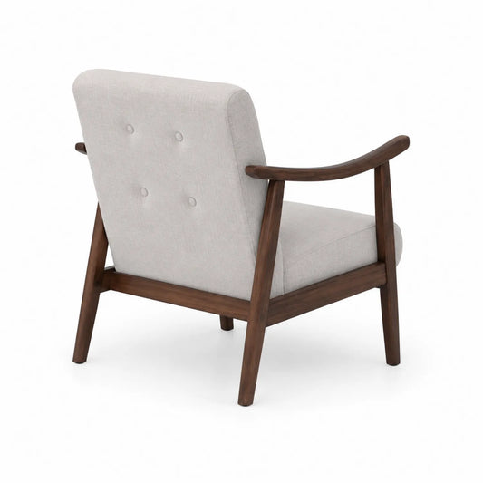 Sessel mit Walnussholzrahmen und Polyestergewebe, Beige, 85 cm Höhe