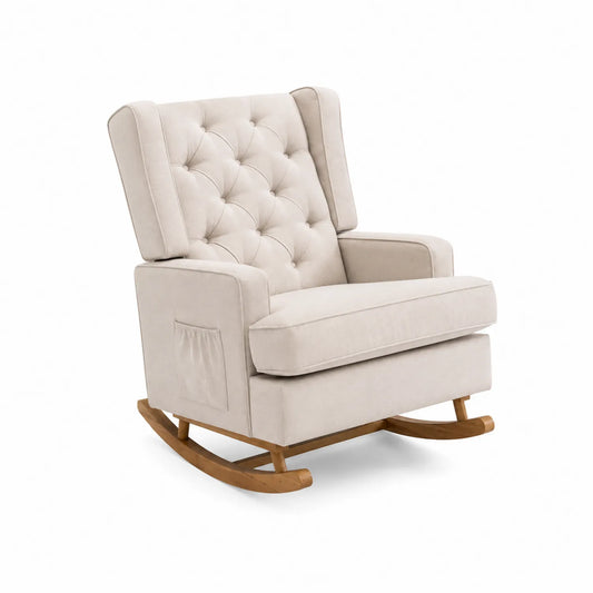 Schaukelstuhl Samt Kiefernholz Beige