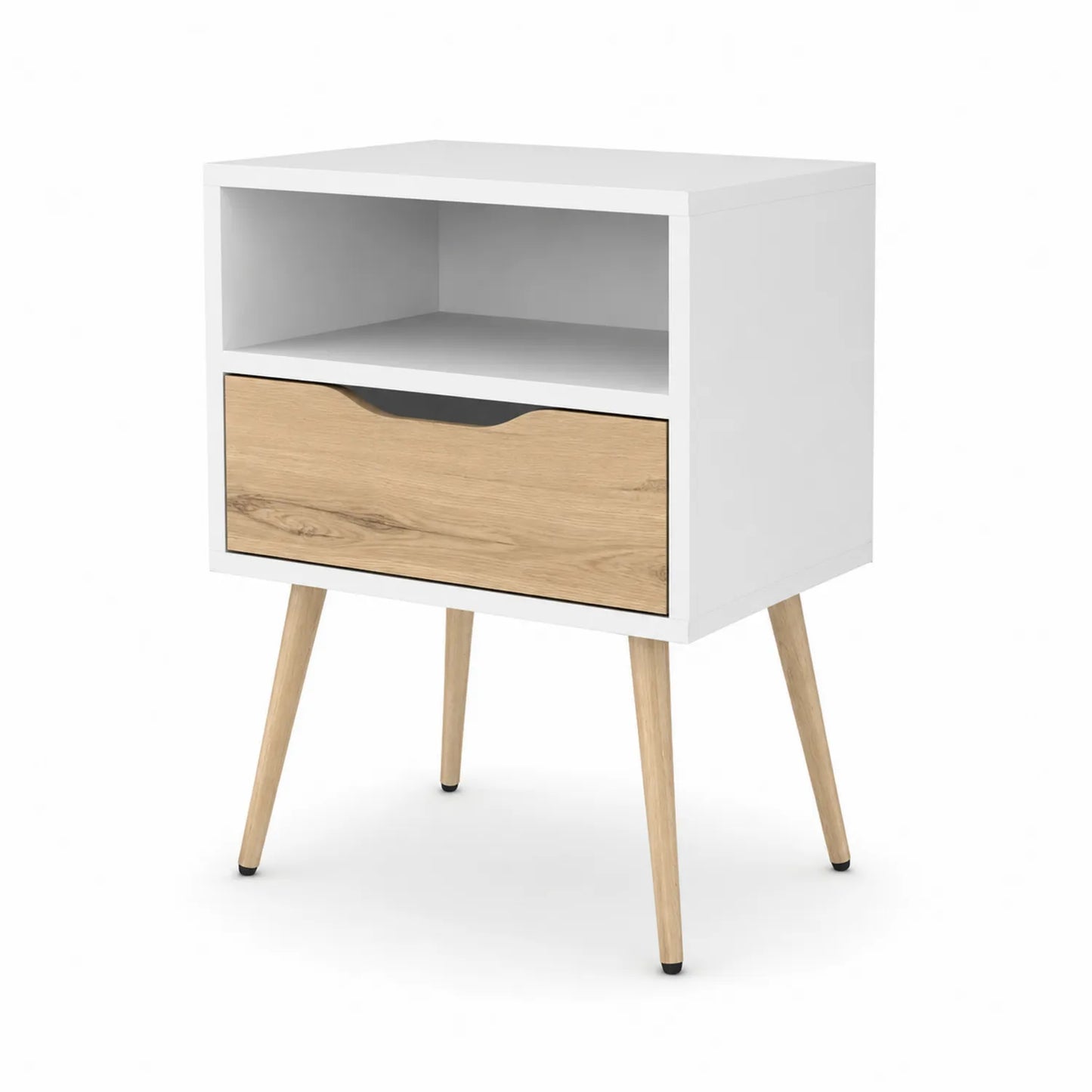 Nachttisch aus MDF mit Schublade und Fach Weiß/Eiche