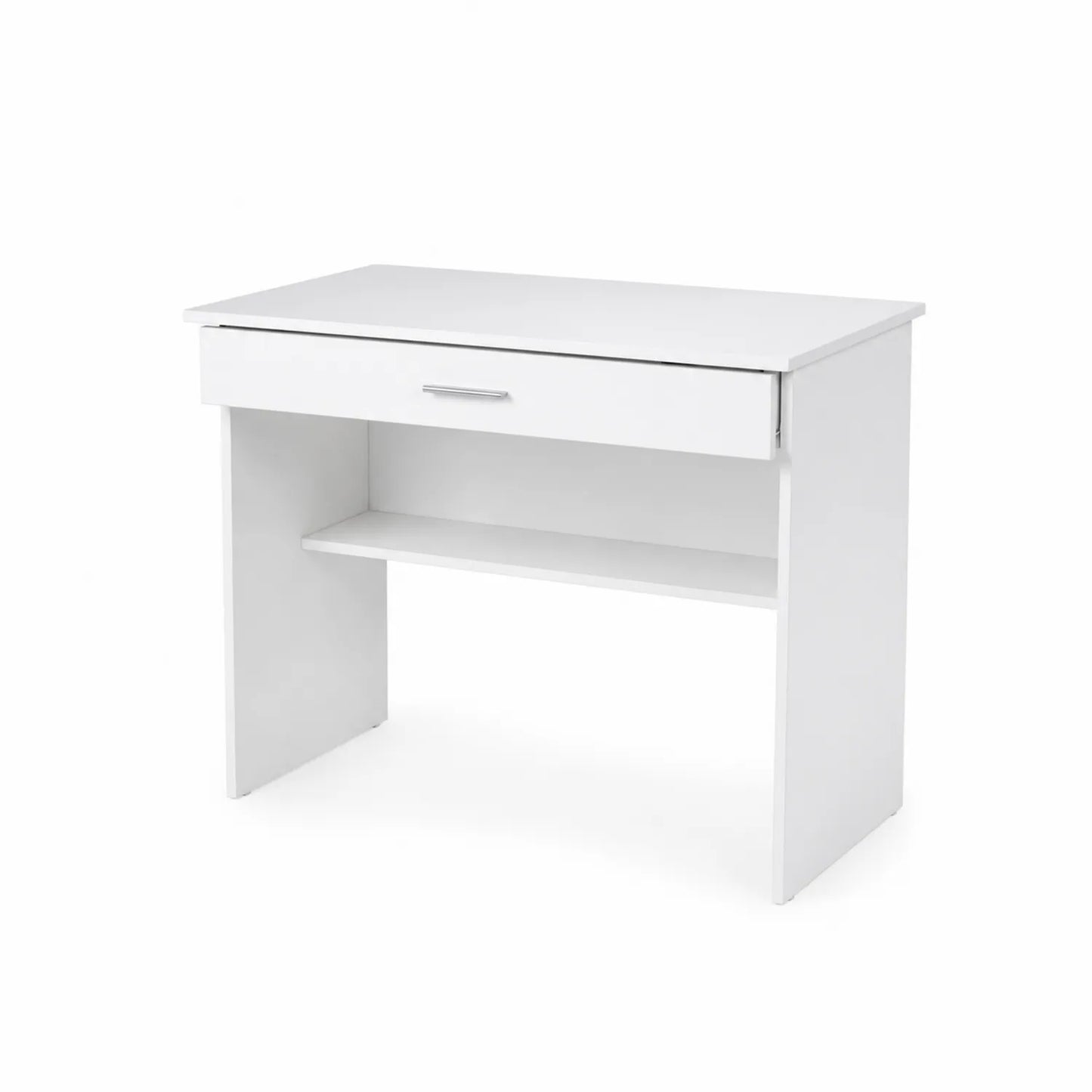 Weißer Schreibtisch mit Schublade und Regal aus MDF