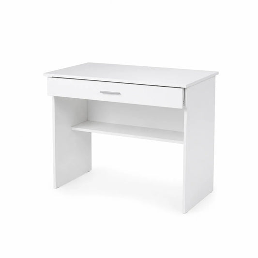 Weißer Schreibtisch mit Schublade und Regal aus MDF
