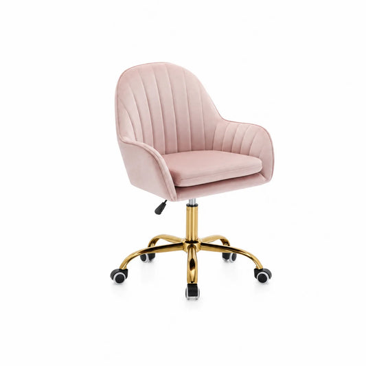 Drehstuhl Rosa Samt mit Metallbasis höhenverstellbar