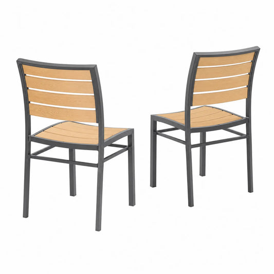 2er-Set Stapelbare Stühle Metallrahmen Kunststoff Holzoptik