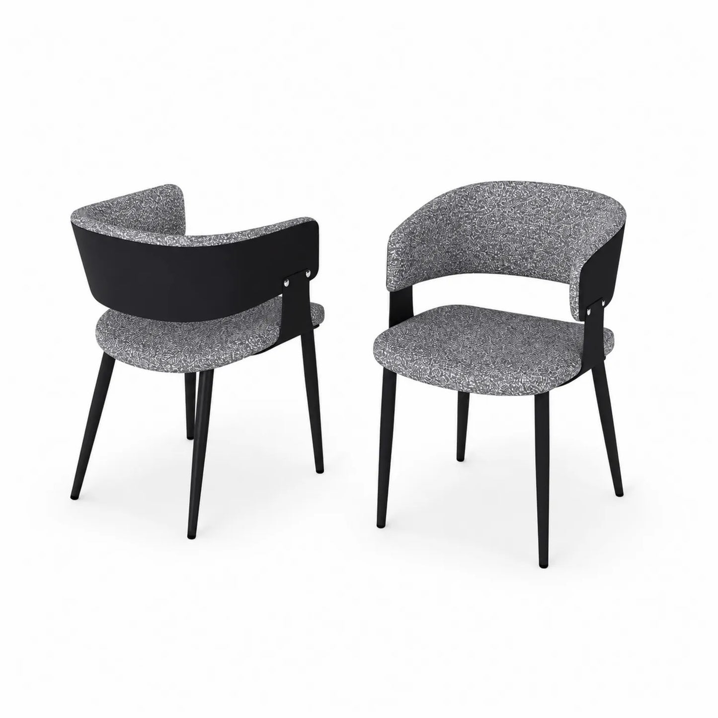 Esszimmerstuhl-Set aus Stoff und Metall, 2er Set, Grau/Schwarz