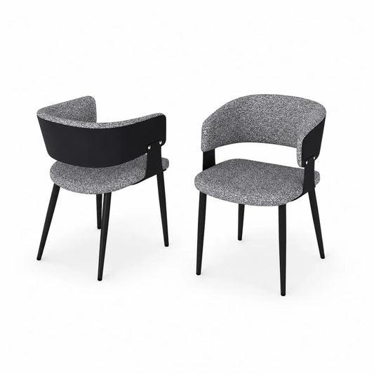Esszimmerstuhl-Set aus Stoff und Metall, 2er Set, Grau/Schwarz