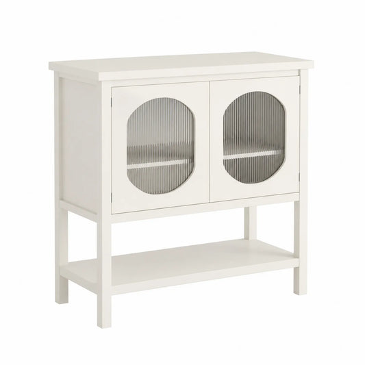 Sideboard mit geripptem Glas Weiß