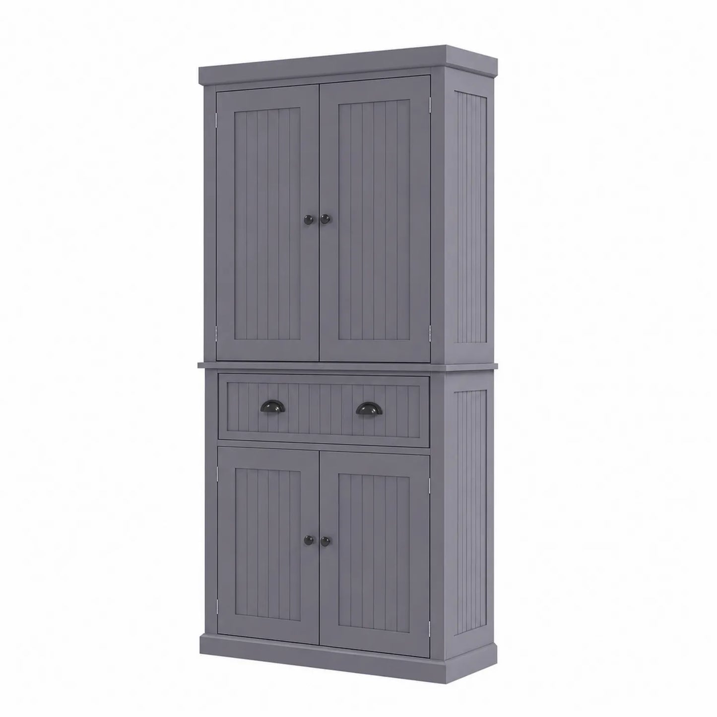 Hoher Buffetschrank Holz Grau 4 Türen 2 Schubladen 80x40x180 cm