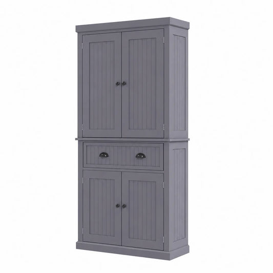 Hoher Buffetschrank Holz Grau 4 Türen 2 Schubladen 80x40x180 cm