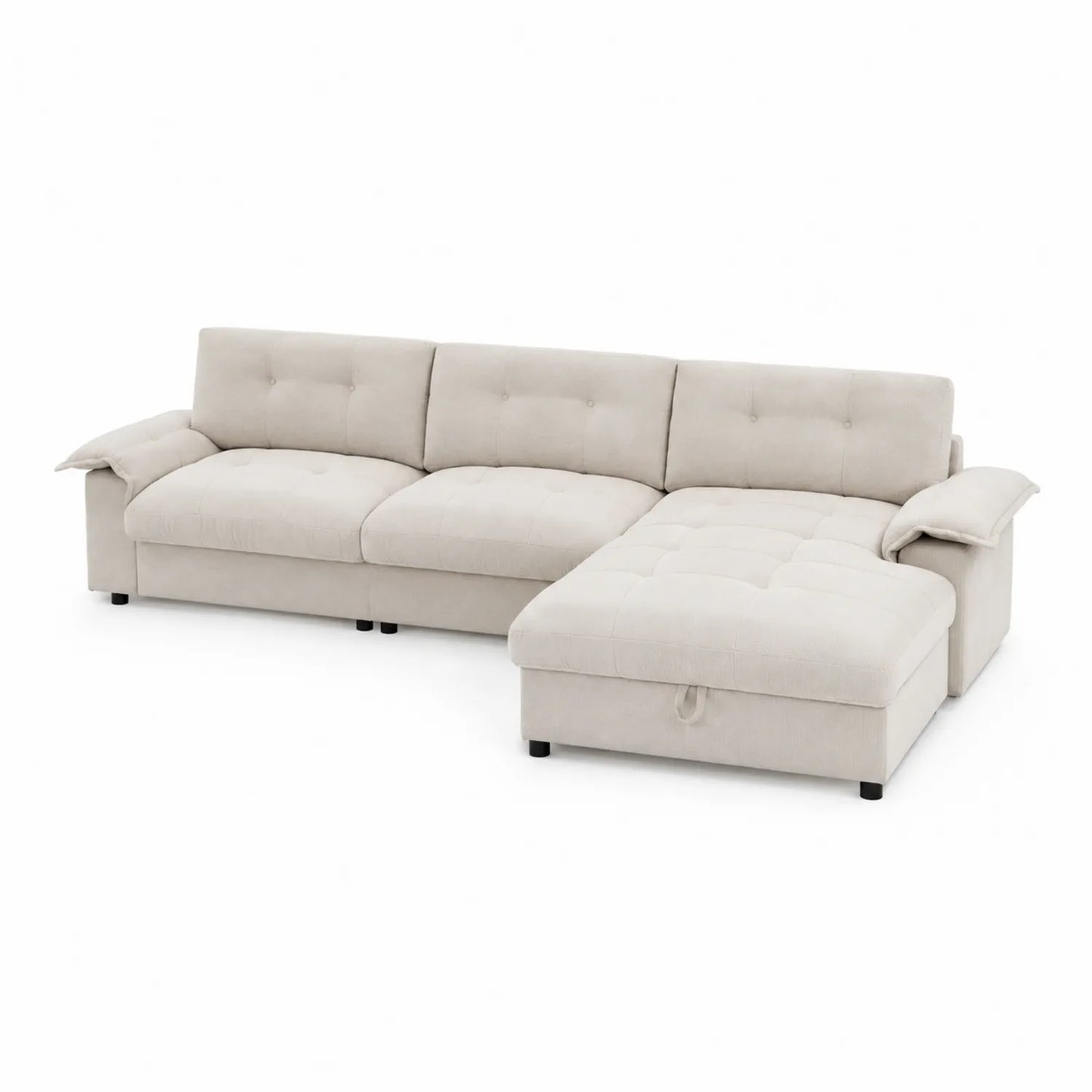 Ecksofa Beige Stoff L-Form mit Stauraum