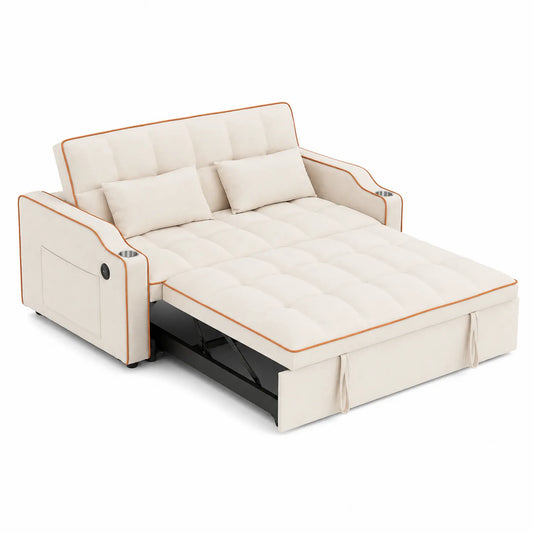 Schlafsofa Beige Klappbar 200x150 cm Polyester Metall