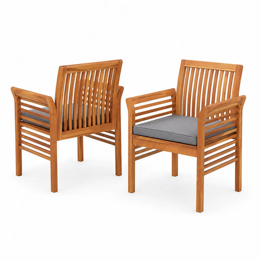 2er Set Akazienholz Gartenstühle mit Kissen