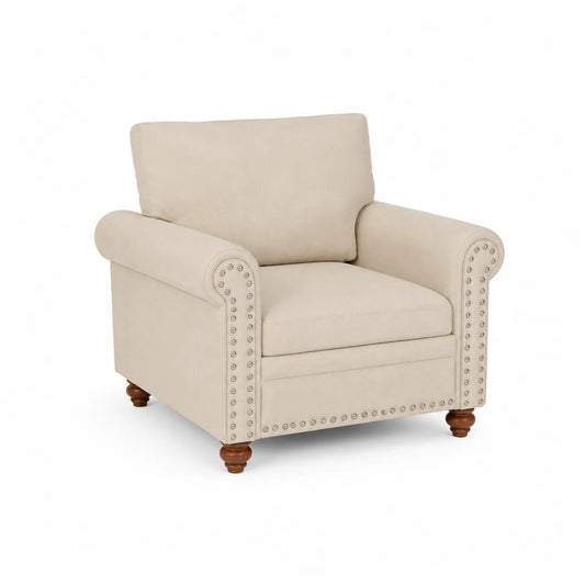 Sessel mit Armlehnen Beige Mikrofaser Holzbeine