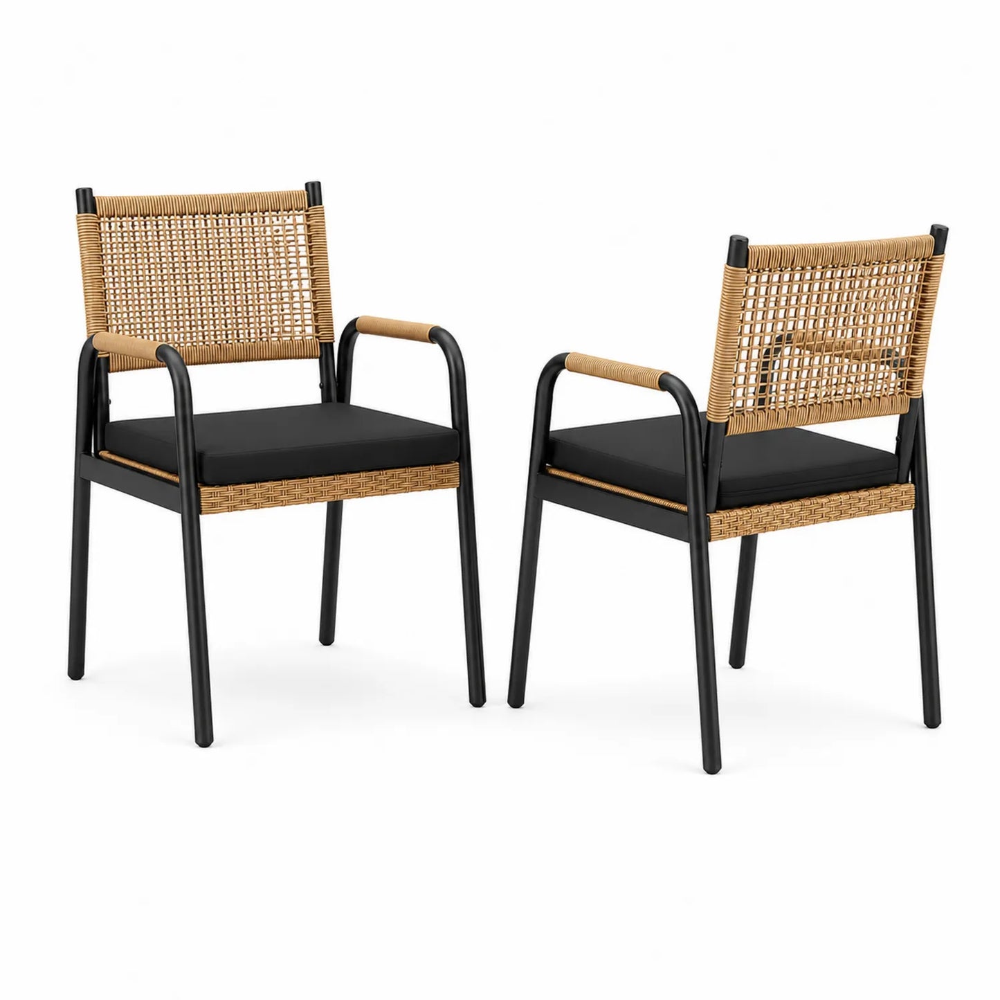 Set aus Polyethylen Rattan und Metall Stühlen Schwarz/Beige