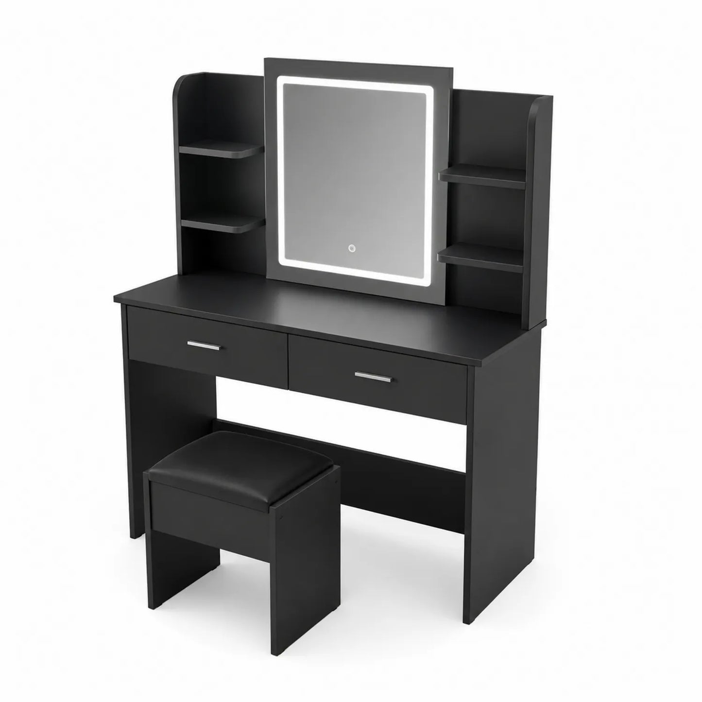 Schminktisch Set mit LED-Spiegel Schwarz Holz 120x40x140cm