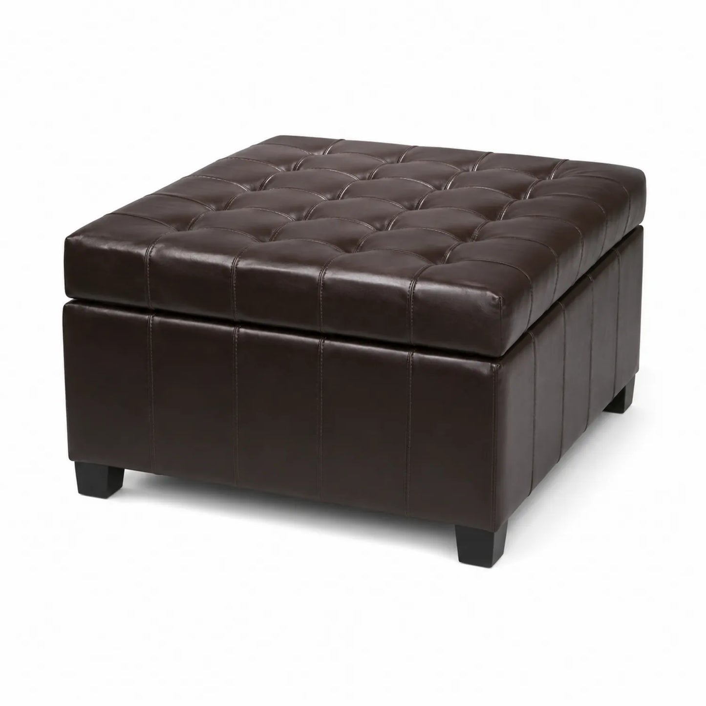 Hocker Leder Dunkelbraun quadratisch mit Stauraum