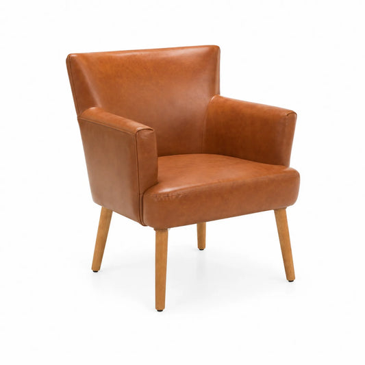 Sessel aus PU-Leder und Massivholz Braun 75cm x 70cm x 75cm