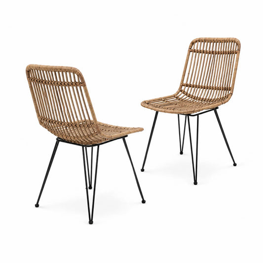 Rattan Esszimmerstühle Set mit Metallbeinen