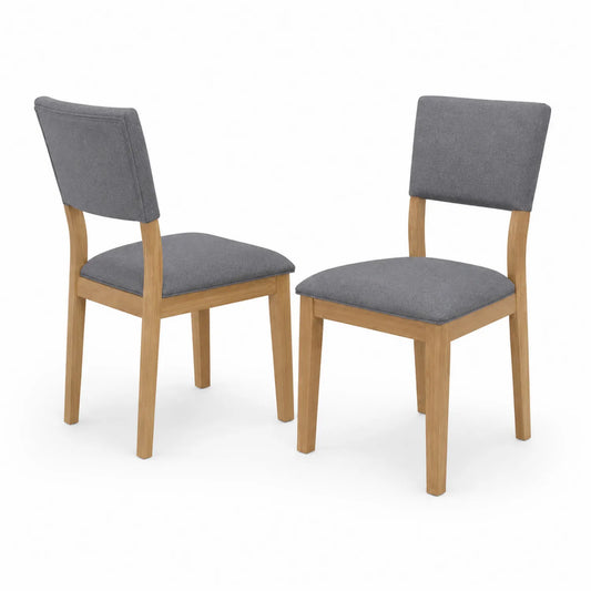 2er Set Massivholzstühle mit grauem Stoffbezug