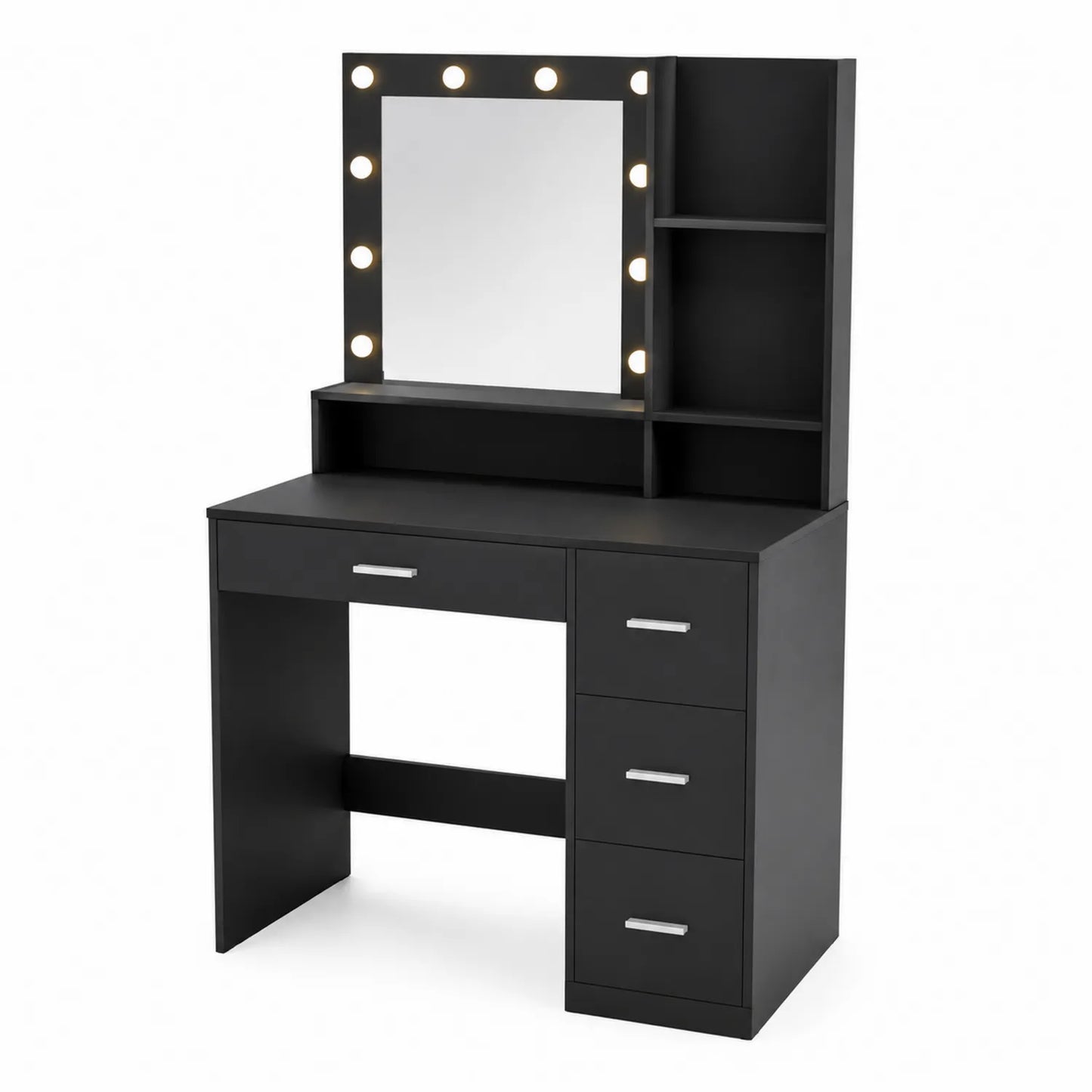 Schminktisch mit Spiegel und LED-Beleuchtung Schwarz MDF