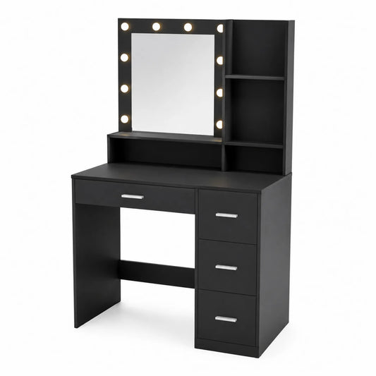 Schminktisch mit Spiegel und LED-Beleuchtung Schwarz MDF