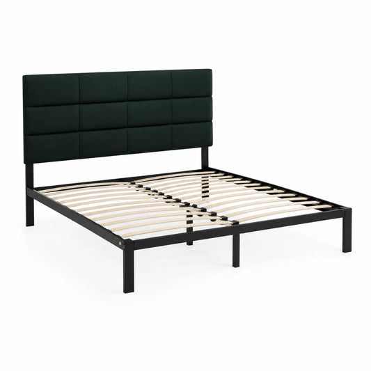 Metallbett mit Stoffkopfteil, 200x160 cm, Schwarz