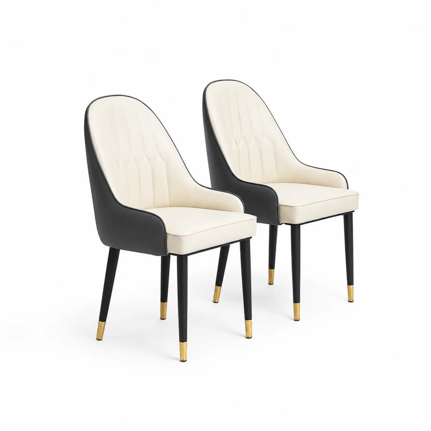 Esszimmerstuhl Set 2 Stück Leder Schwarz/Creme