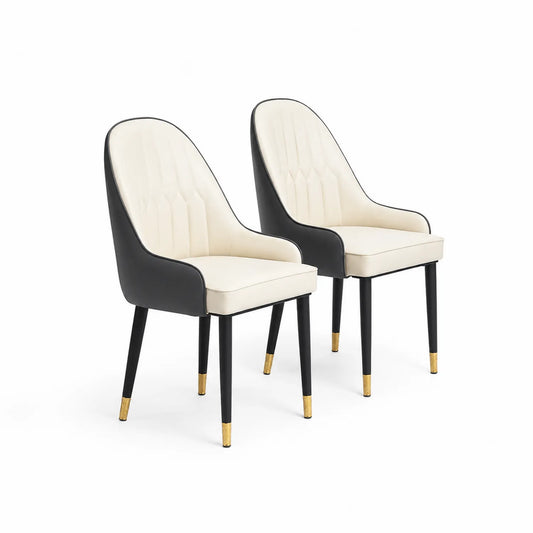 Esszimmerstuhl Set 2 Stück Leder Schwarz/Creme