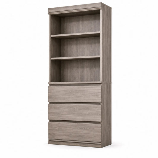 Bücherregal mit Schubladen Holzoptik Graubraun