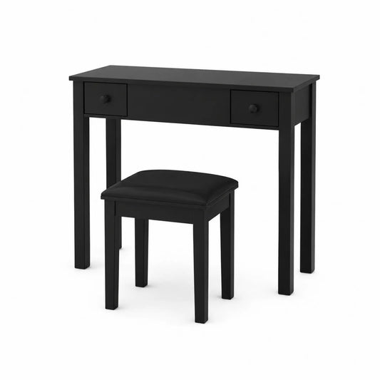 Schwarzer Schminktisch mit Hocker und Schubladen
